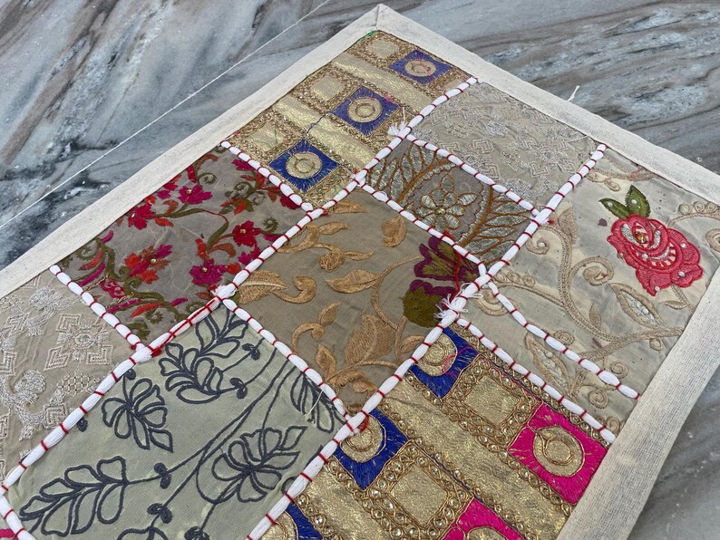 Boho Patchwork Table Runner, Hand-Embroidered Wall Hanging, Reclaimed Vintage Fabrics image 10