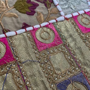 Boho Patchwork Table Runner, Hand-Embroidered Wall Hanging, Reclaimed Vintage Fabrics image 11