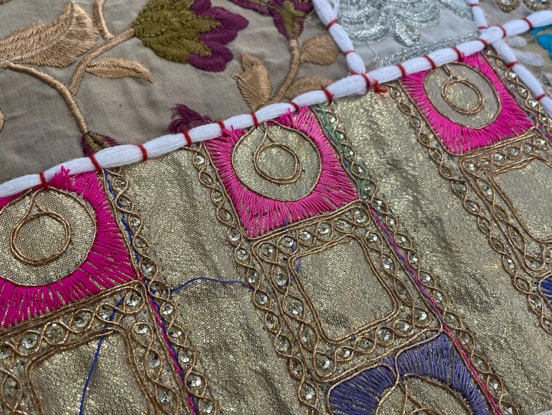 Boho Patchwork Table Runner, Hand-Embroidered Wall Hanging, Reclaimed Vintage Fabrics image 11