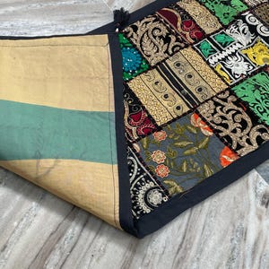 Boho Patchwork Table Runner, Hand-Embroidered Wall Hanging, Reclaimed Vintage Fabrics image 3