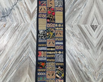 Boho Patchwork Table Runner, Hand-Embroidered Wall Hanging, Reclaimed Vintage Fabrics