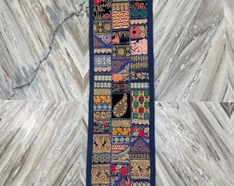 Boho Patchwork Table Runner, Hand-Embroidered Wall Hanging, Reclaimed Vintage Fabrics