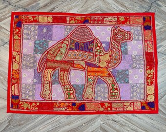 Patchwork Camel Wall Hanging, Reclaimed Fabric, Hand-Embroidered Tapestry, Bohemian Home Decor textile 40x60 Inch