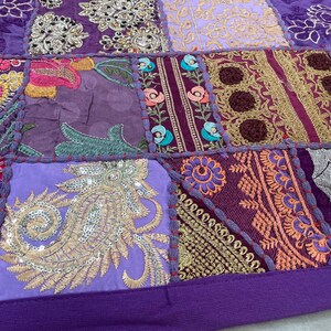 Boho Patchwork Table Runner, Hand-Embroidered Wall Hanging, Reclaimed Vintage Fabrics image 8