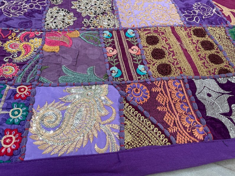 Boho Patchwork Table Runner, Hand-Embroidered Wall Hanging, Reclaimed Vintage Fabrics image 8
