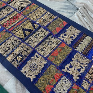 Boho Patchwork Table Runner, Hand-Embroidered Wall Hanging, Reclaimed Vintage Fabrics image 13
