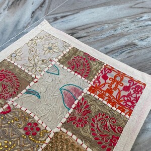 Boho Patchwork Table Runner, Hand-Embroidered Wall Hanging, Reclaimed Vintage Fabrics image 7