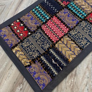 Boho Patchwork Table Runner, Hand-Embroidered Wall Hanging, Reclaimed Vintage Fabrics image 5