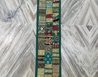 Boho Patchwork Table Runner, Hand-Embroidered Wall Hanging, Reclaimed Vintage Fabrics, Ethnic Home Decor