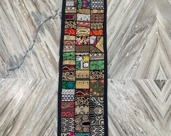 Boho Patchwork Table Runner, Hand-Embroidered Wall Hanging, Reclaimed Vintage Fabrics