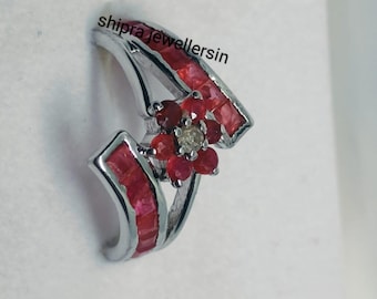 Ädelstensröd rubinring, 925 silverring, handgjord silverring, sterlingsilverring, fyrkantig rubinring för kvinnor, rubinsilverring