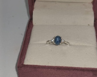 Vintage Blue Lindy Star Sapphire Ring, Star Sapphire Ring, 6 Rays Star Gemstone, 925 Sterling Silver, Star Sapphire Ring, Gift For Her
