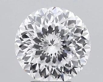May include: A round-cut diamond with a brilliant facet arrangement, reflecting light to create a sparkling effect. The diamond is colourless and set against a neutral background, highlighting its clarity and brilliance.