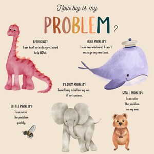 Hoe groot is mijn probleem? – Emotionele regulatie Dierengrafiek Positieve affirmaties voor kinderen– Afdrukbare grafiek geestelijke gezondheid voor kinderen | Digitale Dow