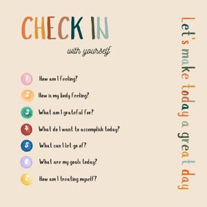 Check-in bij jezelf – DailyMindfulness-vragenposter – Positieve affirmaties voor kinderen – Afdrukbare grafiek geestelijke gezondheid voor kinderen | Digitale D