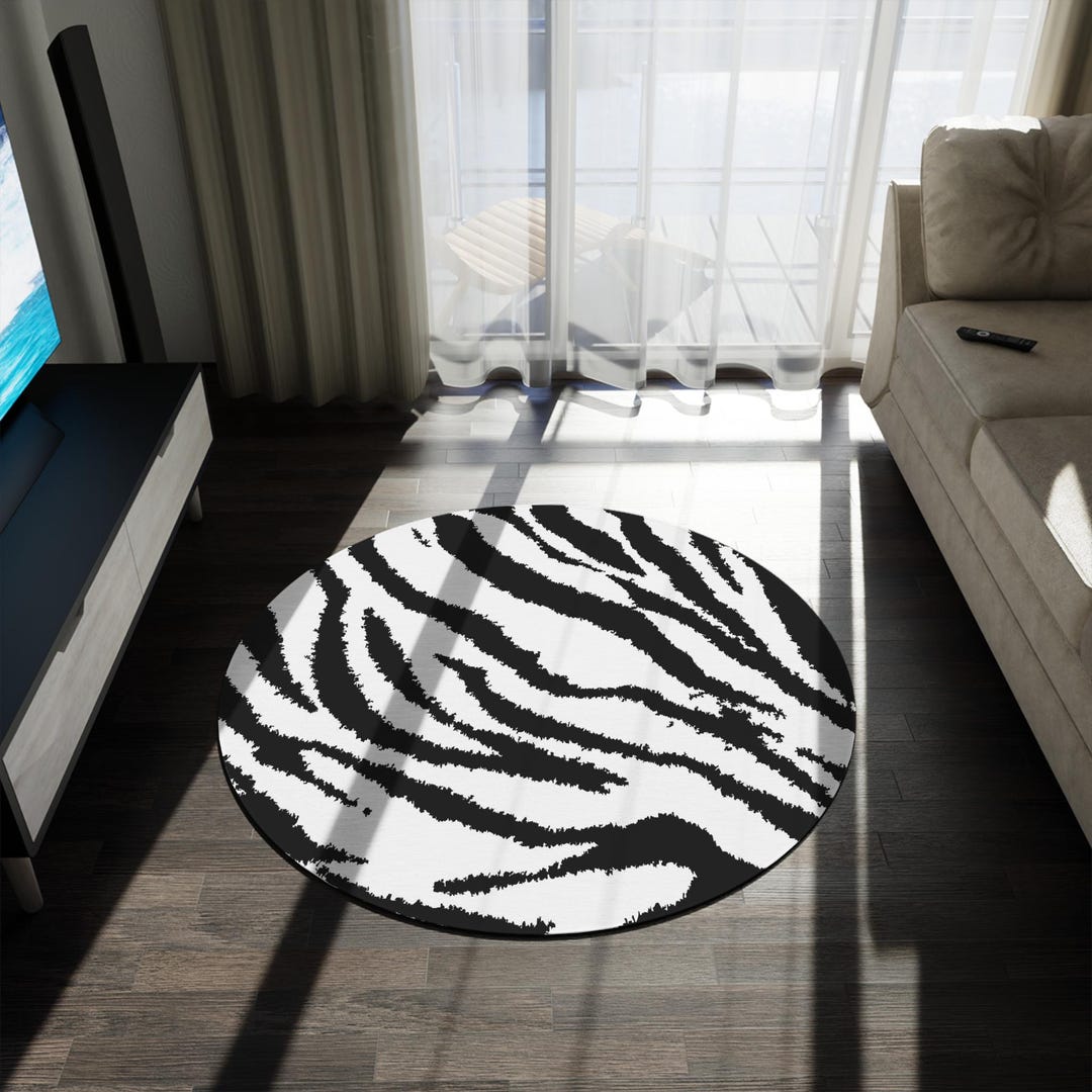 Zebra Stripe Round Rug | Black White Animal Print - Etsy