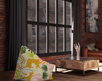 Tropical Jungle Cheetah Bean Bag Chair Cover | Botanical Animal Print