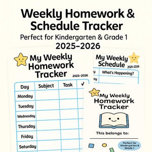 Kindergarten & 1st Grade Printable Planner | Weekly Homework Tracker | School Organizer for Young Kids