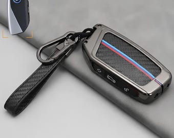 Key Fob Cover for BMW – Carbon Fiber Style Durable Case, Protector Accessory with Keychain