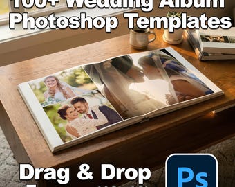 Más de 100 plantillas de Photoshop para álbumes de bodas: marcos de arrastrar y soltar (12×12)