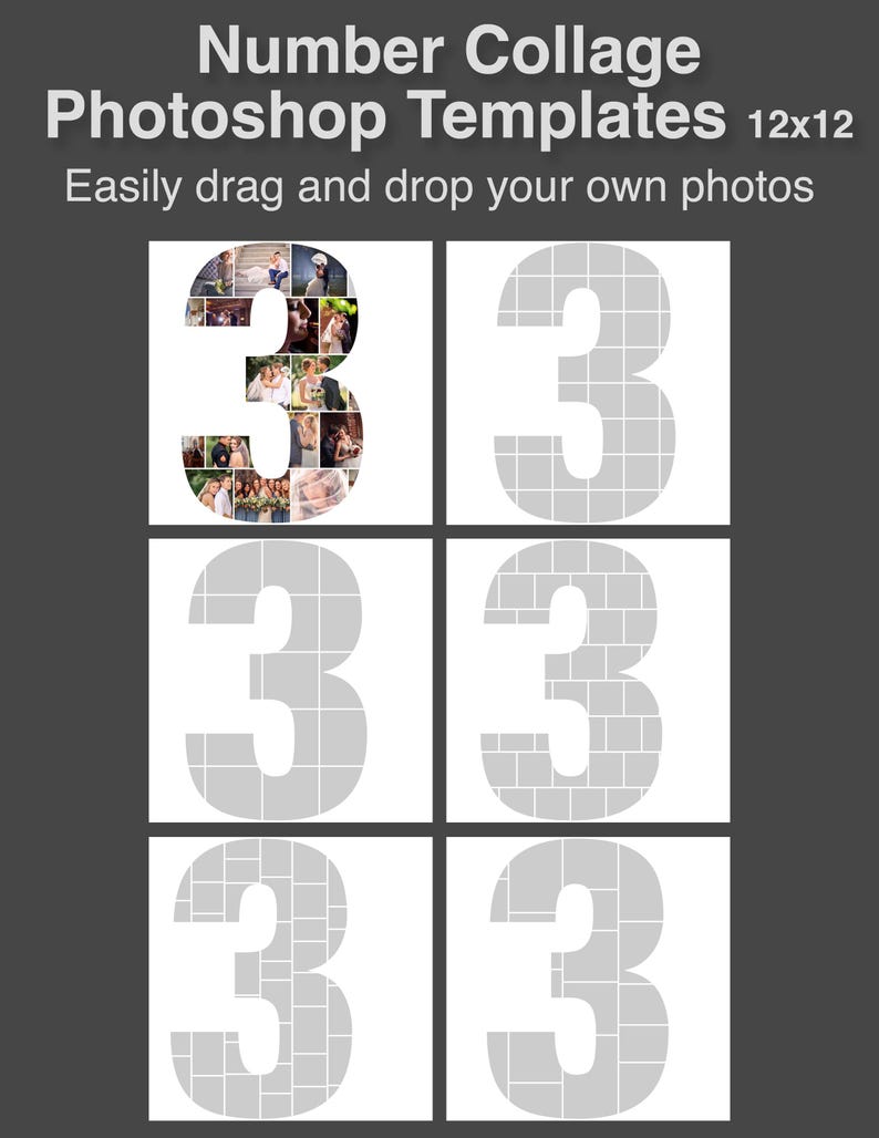 Number Photo Collage Templates (0–9) – Photoshop – Drag & Drop Layouts ...