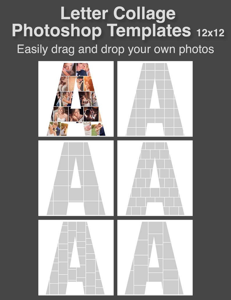 Letter Photo Collage Templates (A–Z) – Photoshop – Drag & Drop Layouts ...