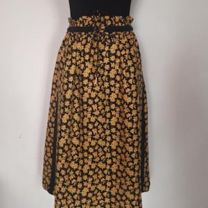 Vintage Black & Yellow Floral Print Midi Skirt Size S