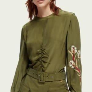 Scotch&soda Olive Green Embroidered Blouse Size M