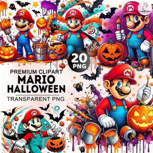 Plus de 20 Bundle de cliparts Mario dessin animé, Super Mario Png, Super Mario en clipart Halloween, Halloween dessin animé Png, clipart effrayant, aquarelle Png