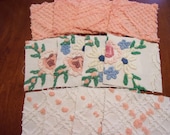 16 - 6 x 6 quot Cabin Craft Chenille Squares,VintgeChenille,Peach and White, Floral Chenille Set, Baby Quilt Squares,Lap Quilt Squares,