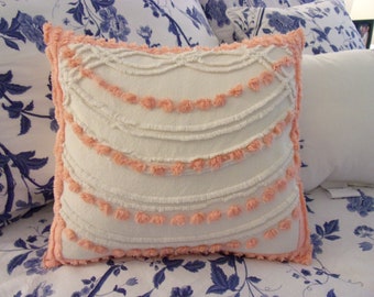 8 6 x 6 Pink Hobnail Chenille Quilt | Etsy Peachy pink vintage chenille pillow