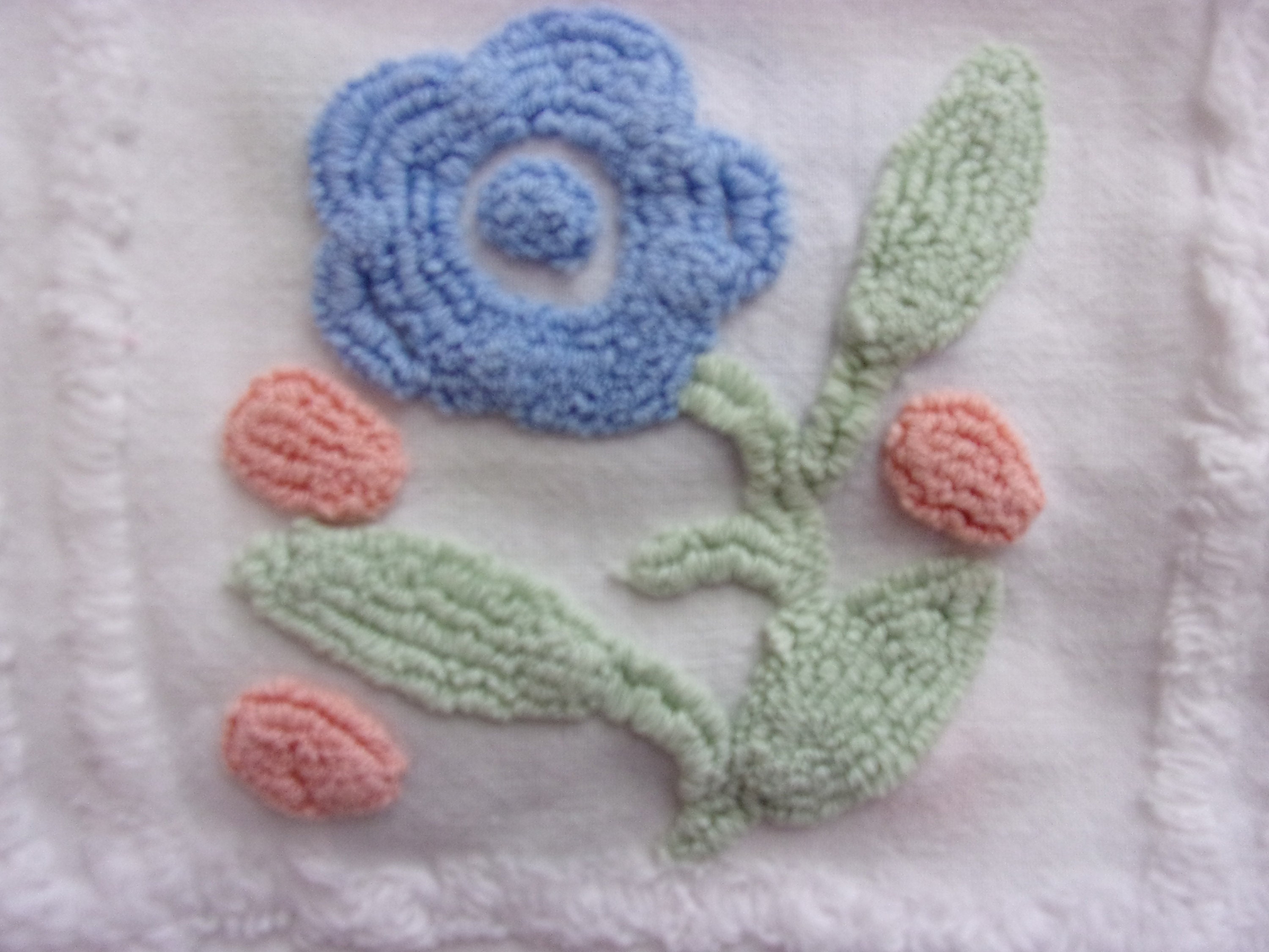 11 x 10.5 Blue Flower Chenille Applique Needle Tufted Cabin Etsy
