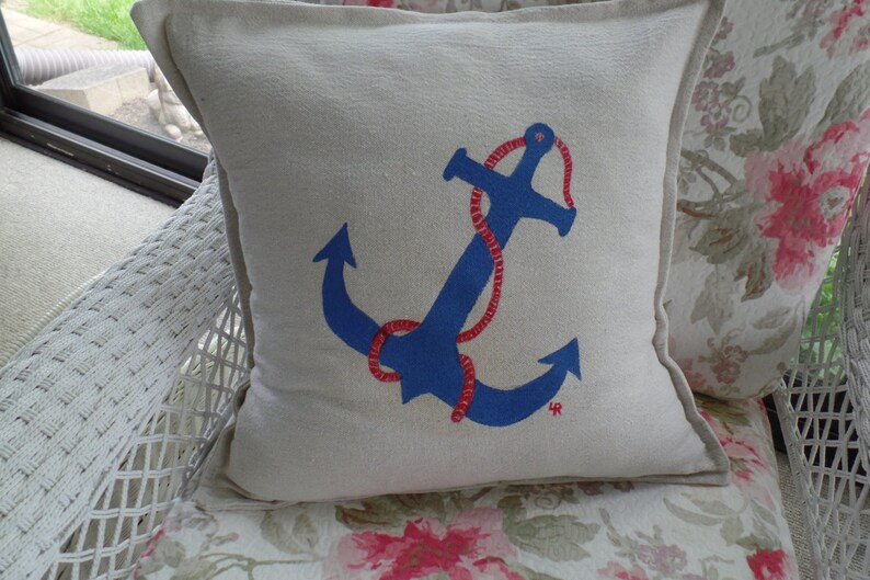 SALE Nautical Anchor Toss Pillow Cover Handpainted Toss | Etsy