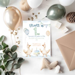 Invito alla festa - oche - blu, primo compleanno, 1 anno, festa per bambini, souvenir