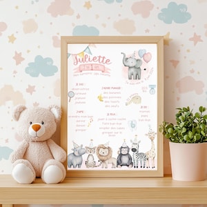 Manifesto per feste - zoo - rosa, primo compleanno, 1 anno, festa per bambini, souvenir