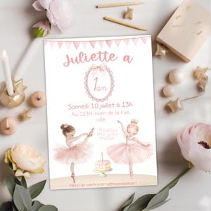 Invito alla festa - ballerina - rosa, primo compleanno, 1 anno, festa per bambini, souvenir