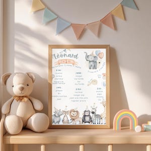 Manifesto per feste - zoo - blu, primo compleanno, 1 anno, festa per bambini, souvenir