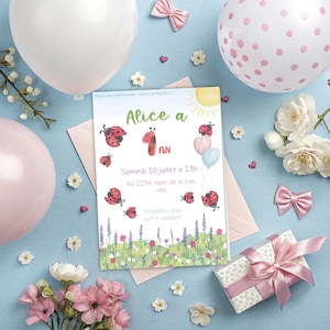 Invito alla festa - coccinella, primo compleanno, 1 anno, festa per bambini, souvenir, fiori