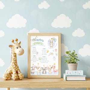 Party poster - forest animals - blue, 1 year old, first birthday, 1 year old, children's party, souvenirs
