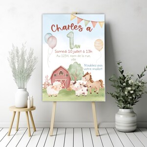 Invito alla festa - animali da fattoria, primo compleanno, 1 anno, festa per bambini, souvenir