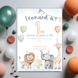 Invito alla festa - zoo - blu, primo compleanno, 1 anno, festa per bambini, souvenir