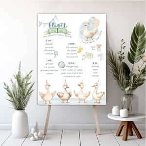 Party poster - geese - blue, first birthday, 1 year old, children's party, souvenirs