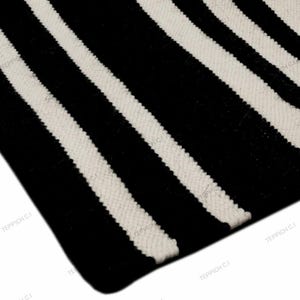 Black & White Striped Handwoven Flatweave Wool Rug