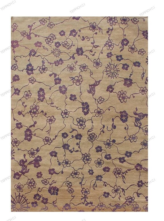 Handknotted Tibetan Floral Rug | Luxury Handmade Carpet | Modern Blossom Design