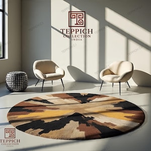 Hand-Tufted Sunburst Wool Rug: Modern Abstract Design