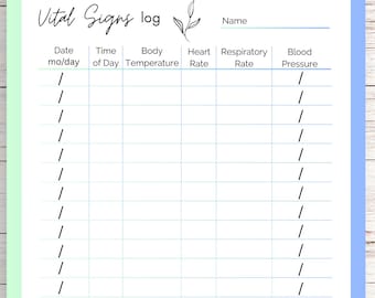 Vital Signs PRINTABLE Tracker, 4 Main Vital Signs Tracker, Blood Pressure, Temperature, Heart Rate and Respirations Tracker