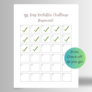 30 Day Declutter Challenge for Basement, One-page Printable 30 Day Basement Declutter Challenge, Basement Purge Download Challenge to Print