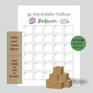 Printable One-page 30 Day Declutter Challenge for Bedroom, One-page Printable 30 Day Bedroom Declutter Challenge