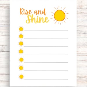 Lista de tareas imprimible "Levántate y brilla" para cualquiera que le guste un poco de sol en su día. Para mamás, maestros, niños y todos.
