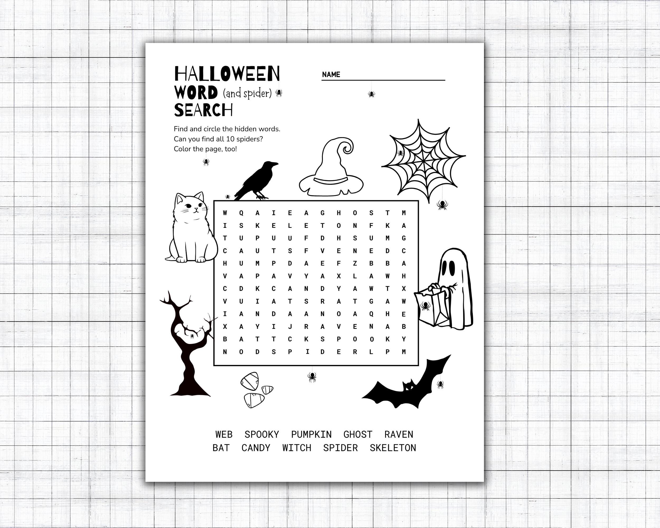 Halloween Word Search Printable: Coloring & Spider Find Activity for…
